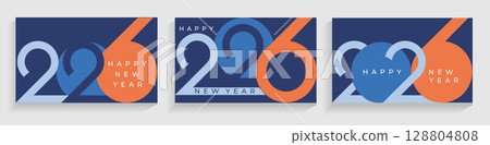 Set greetings cards for celebrating 2026 New Year.Elegant minimalistic posters,banners for happy event with big numbers of new year on blue background.Template for design,flyer,web.Vector illustration Set greetings cards for celebrating 2026 New Year.Elegant minimalistic posters,banners for happy event with big numbers of new year on blue background.Template for design,flyer,web.Vector illustration 128804808