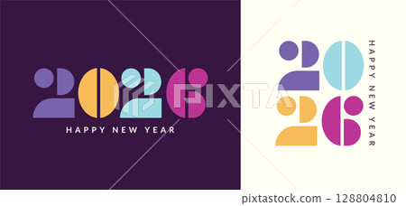Set elegant geometric cards for 2026 New Year. Greeting posters with numbers from simple geometric shapes on minimalistic background. Template for flyer,web, cover,calendar,web. Vector illustration Set elegant geometric cards for 2026 New Year. Greeting posters with numbers from simple geometric shapes on minimalistic background. Template for flyer,web, cover,calendar,web. Vector illustration 128804810