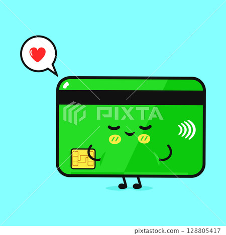 A charming credit card character expresses love, ideal for financial concepts and design. A charming credit card character expresses love, ideal for financial concepts and design. 128805417