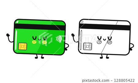 Happy cartoon credit cards, perfect for finance, shopping, and online payments. 128805422