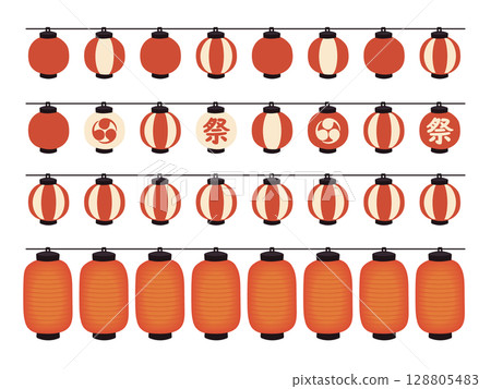 Illustration of a set of red Japanese-style lanterns 128805483