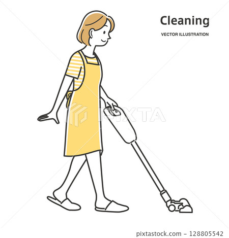 一位年輕的女士,穿著吸塵器 一位年輕的女士,穿著吸塵器 128805542