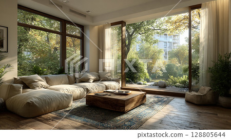 開放式客廳,綠樹環繞 開放式客廳,綠樹環繞 128805644