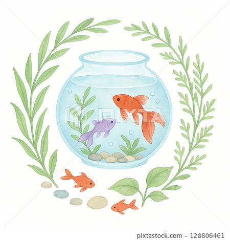 金魚缸花環插圖 128806461