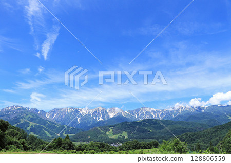 白馬的夏天:從野平眺望白馬山脈 白馬的夏天:從野平眺望白馬山脈 128806559