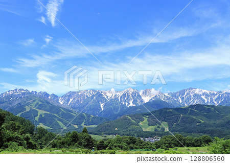 Summer in Hakuba: View of the Hakuba mountain range from Nodaira 128806560