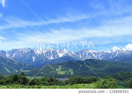 白馬的夏天:從野平眺望白馬山脈 白馬的夏天:從野平眺望白馬山脈 128806561