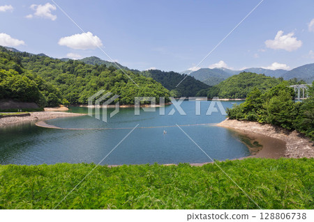 Lake Okutone in summer as seen from Yagisawa Dam, Minakami Town, Gunma Prefecture Lake Okutone in summer as seen from Yagisawa Dam, Minakami Town, Gunma Prefecture 128806738