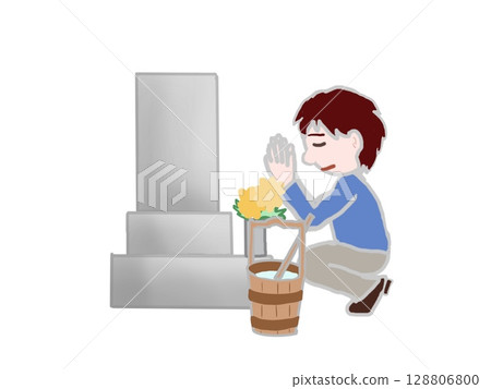 一名男子在墓碑前祈禱的插圖 128806800