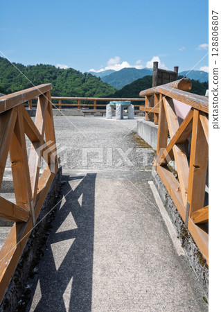 Yagisawa Dam in summer, Lake Okutone observation deck Yagisawa Dam in summer, Lake Okutone observation deck 128806807