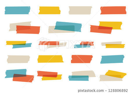 Masking tape, hand-drawn style, vector, illustration, multiple, decoration, ornament, material, stationery, no lines, pop 128806892