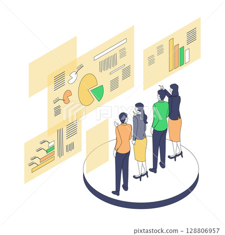 Image of business team conducting data analysis and strategy meeting 128806957