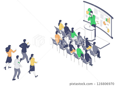 Business presentation | Isometric meeting and presentation scene 128806970