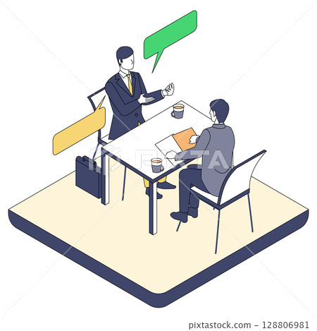 商務會議期間談判場景的等距插圖 128806981