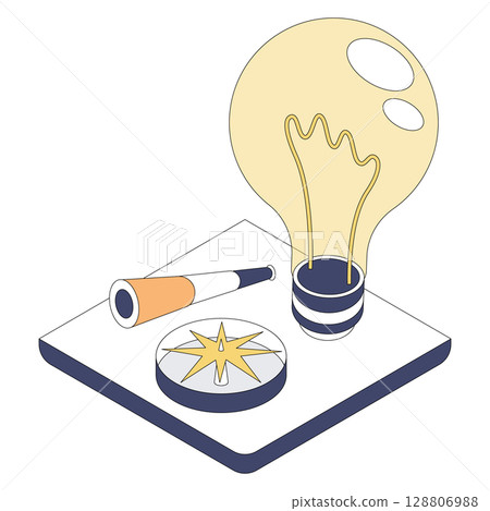 思想和願景的象徵：燈泡、望遠鏡和指南針商業圖標 128806988