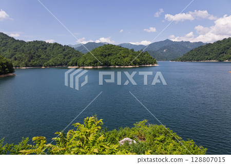 Lake Okutone in summer as seen from Yagisawa Dam, Minakami Town, Gunma Prefecture 128807015