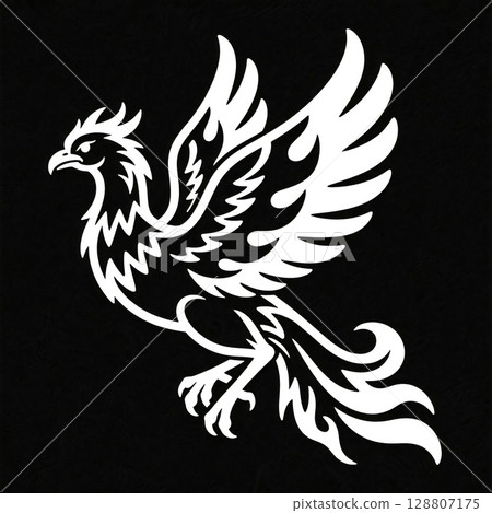 象形鳳凰剪影 象形鳳凰剪影 128807175