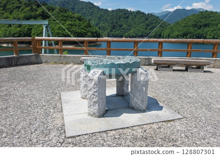 Yagisawa Dam in summer - Compass at the observation deck of Lake Okutone Yagisawa Dam in summer - Compass at the observation deck of Lake Okutone 128807301