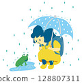 下雨天的小學生和青蛙 128807311
