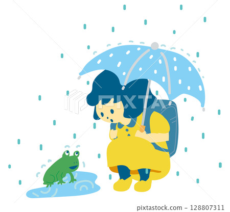 下雨天的小學生和青蛙 128807311