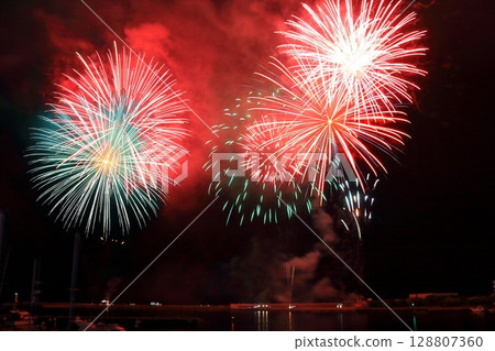 Fireworks coloring summer night sky 128807360