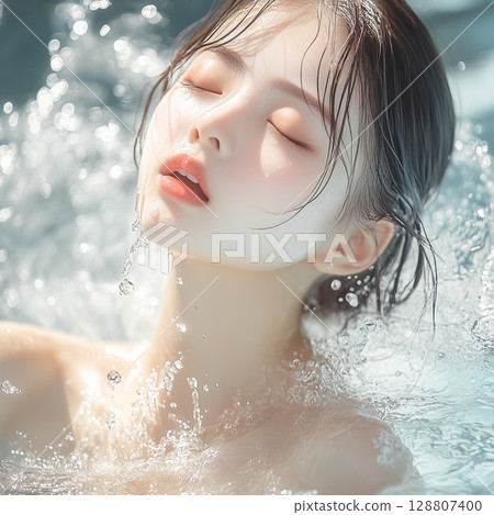 A refreshing beauty material in which a beautiful woman relaxes in water 128807400