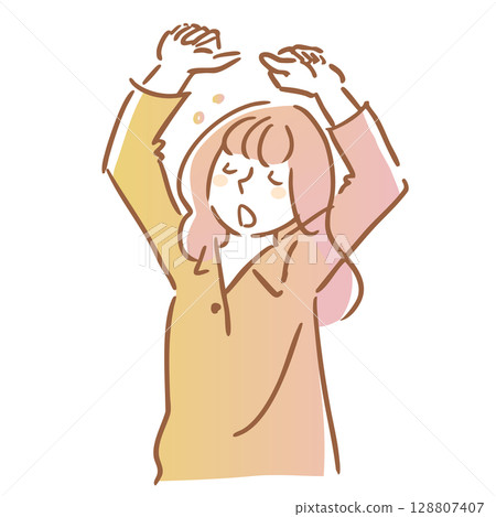 一個昏昏欲睡的女人伸展線條畫簡單的插圖早晨夜晚 一個昏昏欲睡的女人伸展線條畫簡單的插圖早晨夜晚 128807407