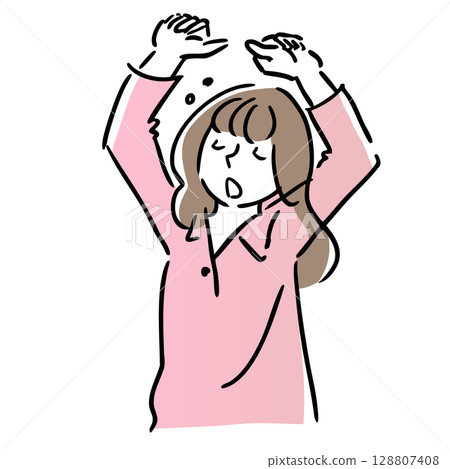 一個昏昏欲睡的女人伸展線條畫簡單的插圖早晨夜晚 一個昏昏欲睡的女人伸展線條畫簡單的插圖早晨夜晚 128807408