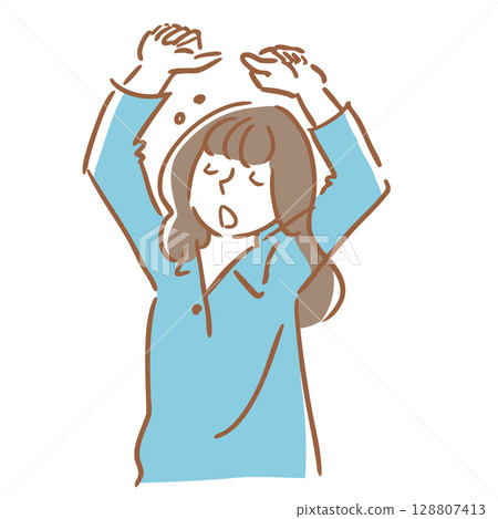 一個昏昏欲睡的女人伸展線條畫簡單的插圖早晨夜晚 一個昏昏欲睡的女人伸展線條畫簡單的插圖早晨夜晚 128807413