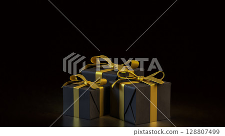 The Black Gift box  for celebration or Holiday concept 3d Rendering. 128807499