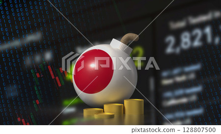 The Japan Bomb and coins for Business crisis concept 3d Rendering. 128807500