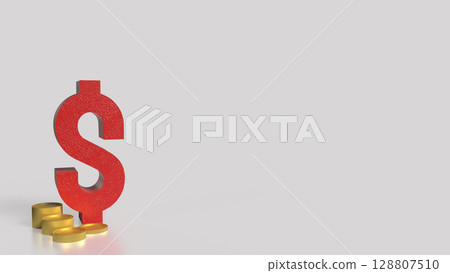 The Red Dollar Symbol and coins for Business concept 3d Rendering. 128807510