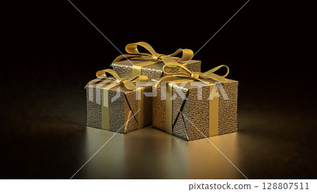 The Gold Gift box  for celebration or Holiday concept 3d Rendering. 128807511