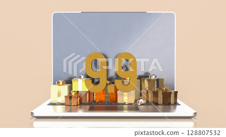 The Gift box  and laptop for 9.9 promotion or business concept 3d Rendering. 128807532
