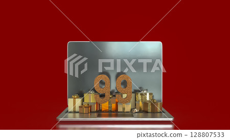 The Gift box  and laptop for 9.9 promotion or business concept 3d Rendering. 128807533