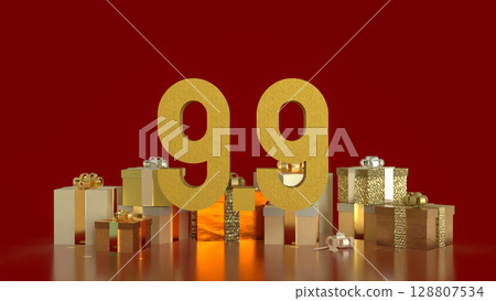 The Gift box  and Number for 9.9 promotion or business concept 3d Rendering. 128807534