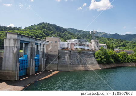 The outlet gate and management facility of Yagisawa Dam The outlet gate and management facility of Yagisawa Dam 128807602
