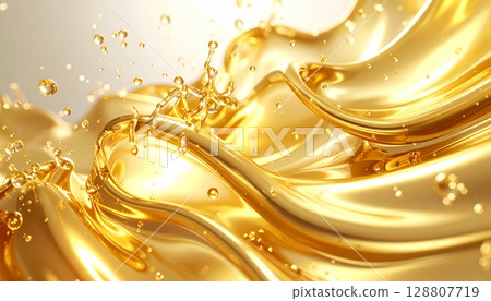 Shiny gold liquid splash/serum, skin care, luxurious cosmetics background 128807719