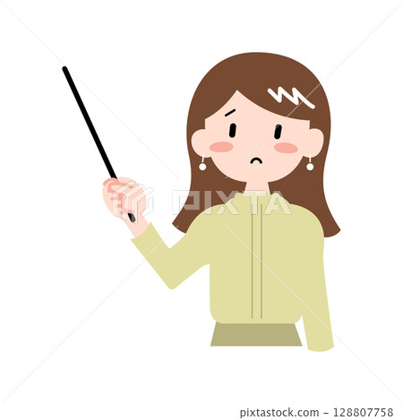 Illustration of a woman holding a pointer Illustration of a woman holding a pointer 128807758