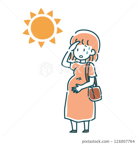 孕婦在炎熱天氣外出的向量圖 128807764