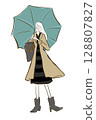 Parisian girl fashion illustration fashion rainy day umbrella 128807827