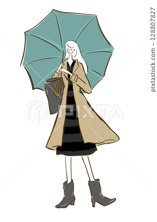 Parisian girl fashion illustration fashion rainy day umbrella Parisian girl fashion illustration fashion rainy day umbrella 128807827