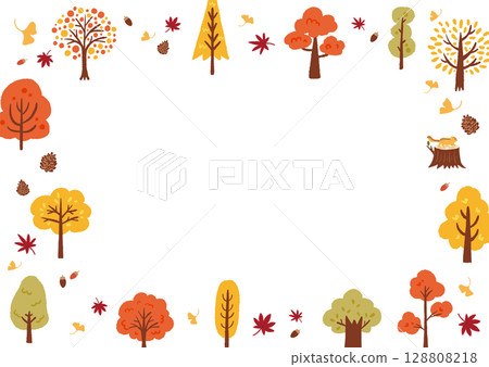 Autumn leaves and fallen leaves illustration frame 128808218