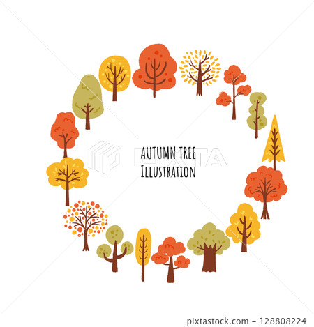 Autumn leaves and fallen leaves illustration frame 128808224