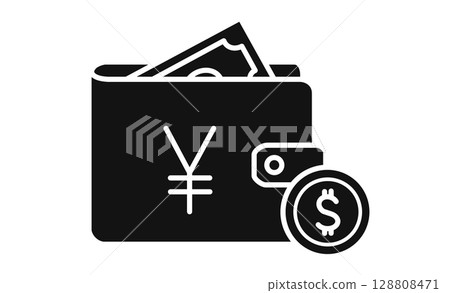 Money saving icon with wallet and currency symbol Money saving icon with wallet and currency symbol 128808471