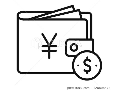 Money saving icon with wallet and currency symbol Money saving icon with wallet and currency symbol 128808472