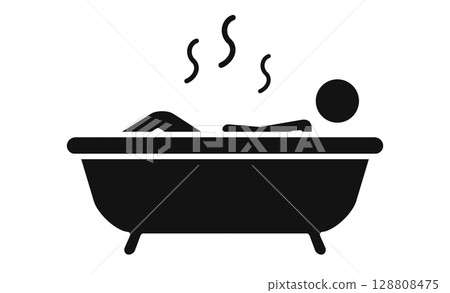 Self-care illustration of relaxing in a bathtub 128808475