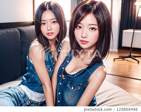 Woman sitting on the couch Woman sitting on the couch 128808498