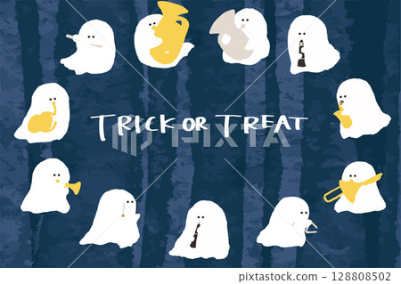 Halloween wind instrument band! Illustration of cute ghosts playing 128808502