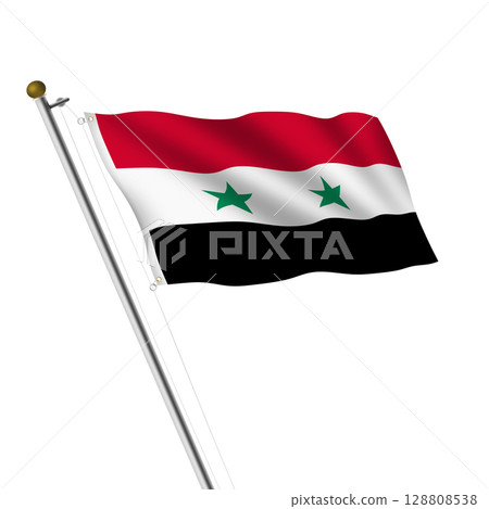Syria flagpole 3d illustration with clipping path 128808538